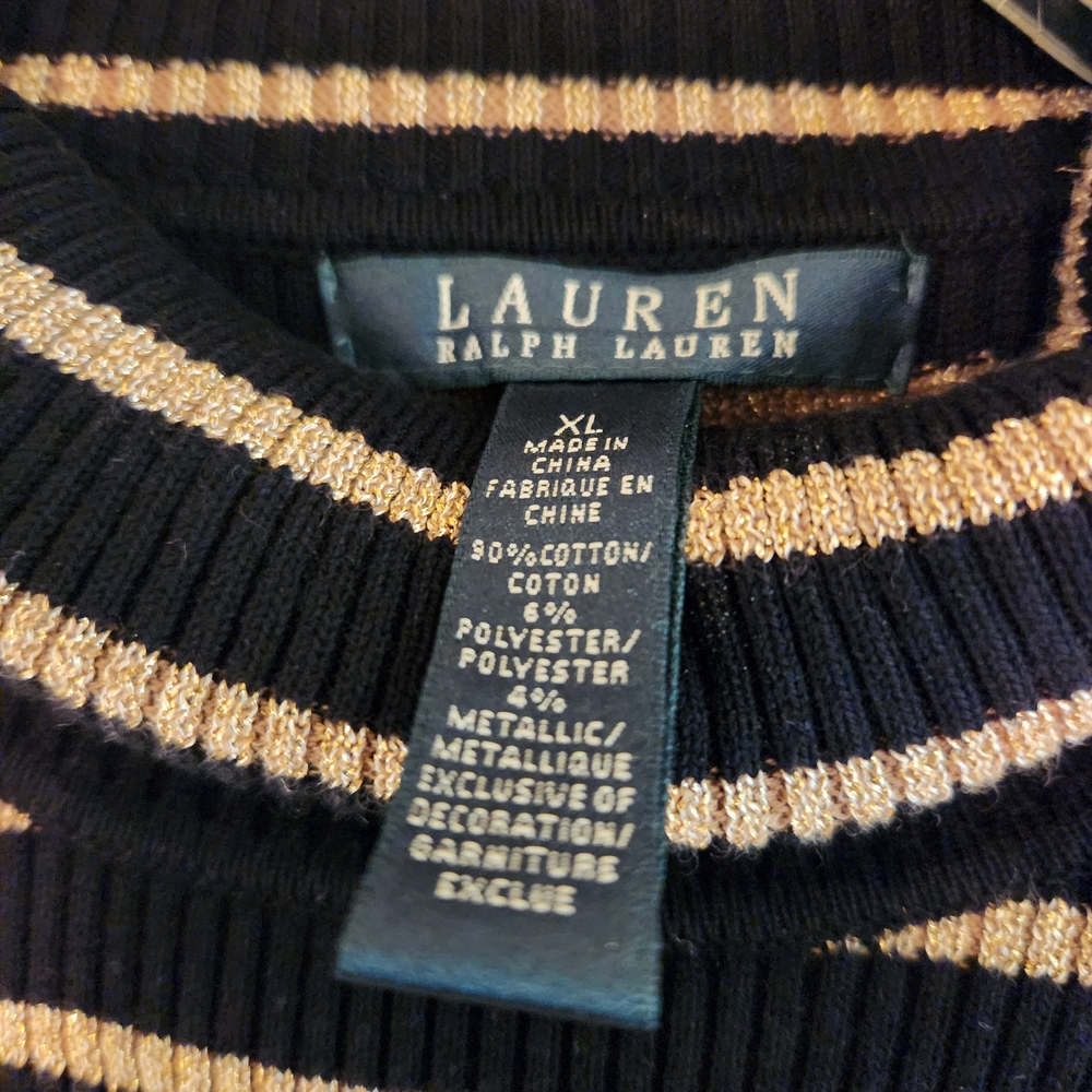 New Ralph Lauren Black and Gold Striped Turtleneck Top - Picture 3 of 6